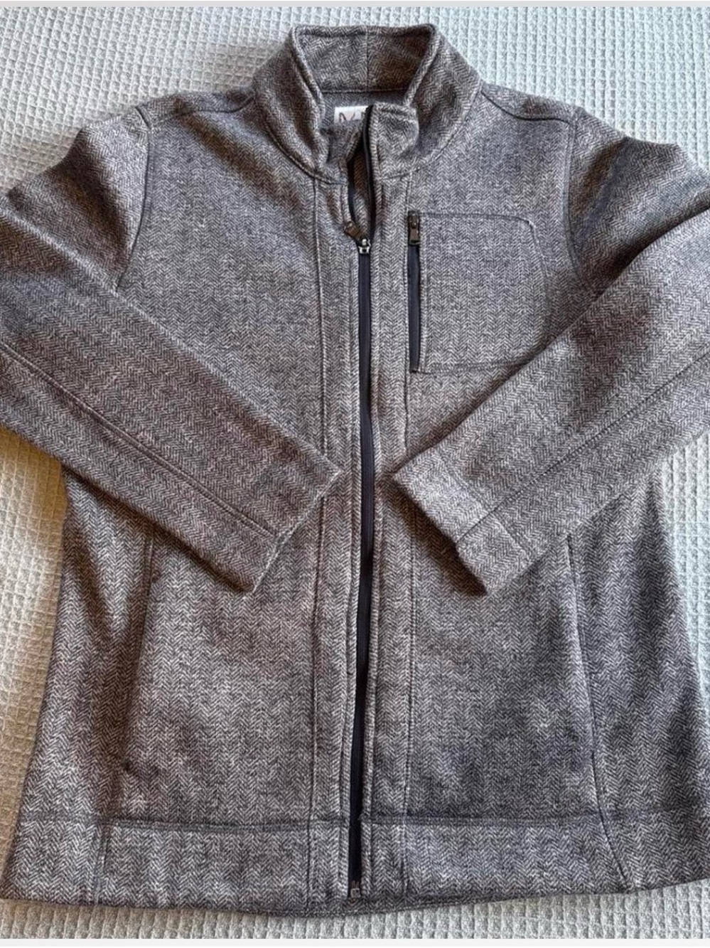Marc New York Men's Grey Herringbone Zip-Front Lightweight Jacket